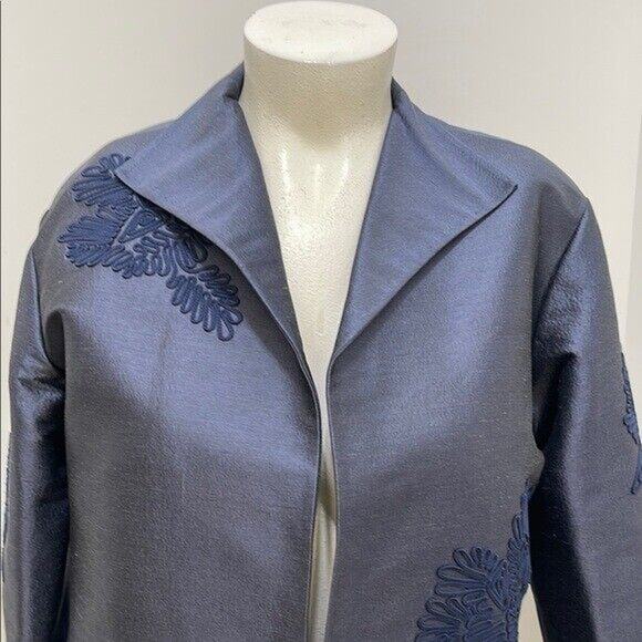 Linda Allard By Ellen Tracy Navy Women's Silk Jacket & Skirt Set Size 12/14 - Picture 8 of 16